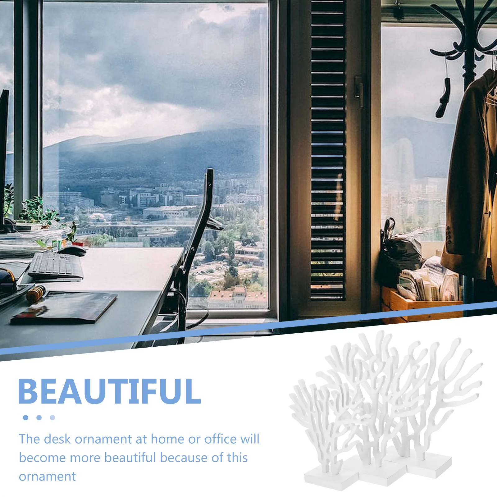 

3Pcs Wood Coral Decoration Mediterranean Style Coastal Tabletop Ornament Ocean Themed Desktop Home Decor Wood Carving