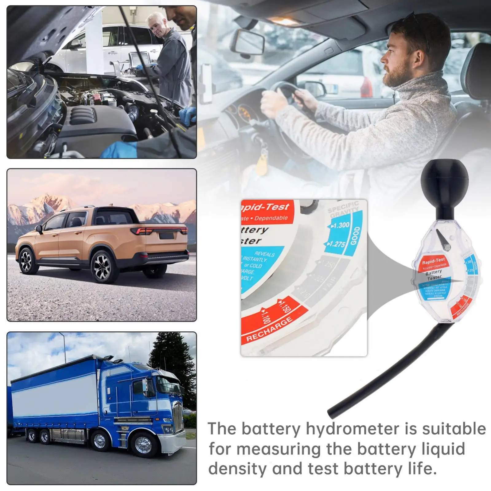 6V 12V 24V Deep Cycle Fast Detection Battery Hydrometer Tester for Car,  Plastic Economical Battery Hydrometer