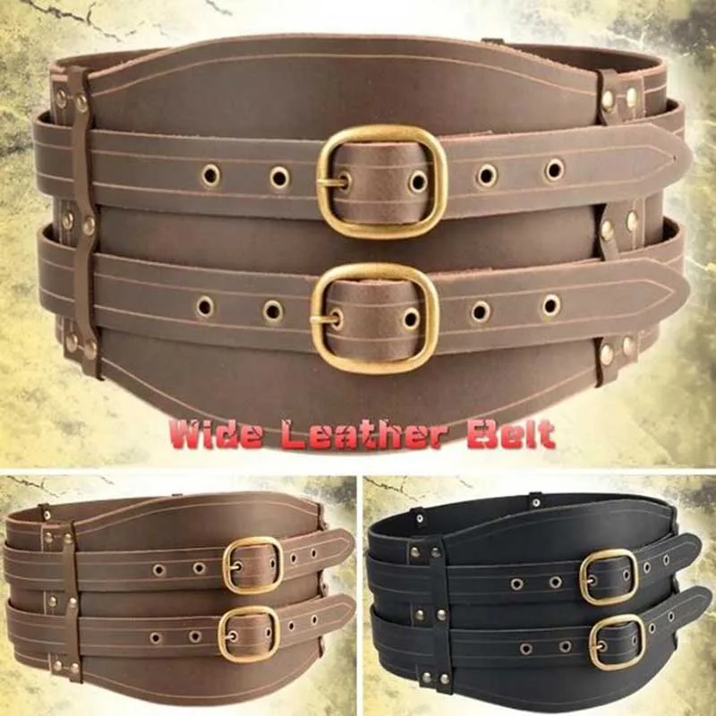 New Women Men Cosplay Viking Leather Waist Belt Medieval Leather Harness Belt Celtic Double Strap Waistband Steampunk Sash