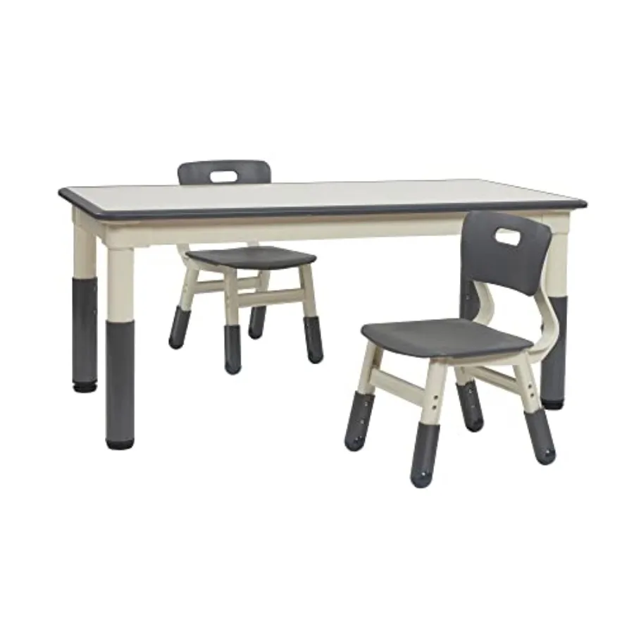 ECR4 Dry-Erase Rectangular Activity Table with 2 Chairs Adjustable Furniture Grey 3-Piece