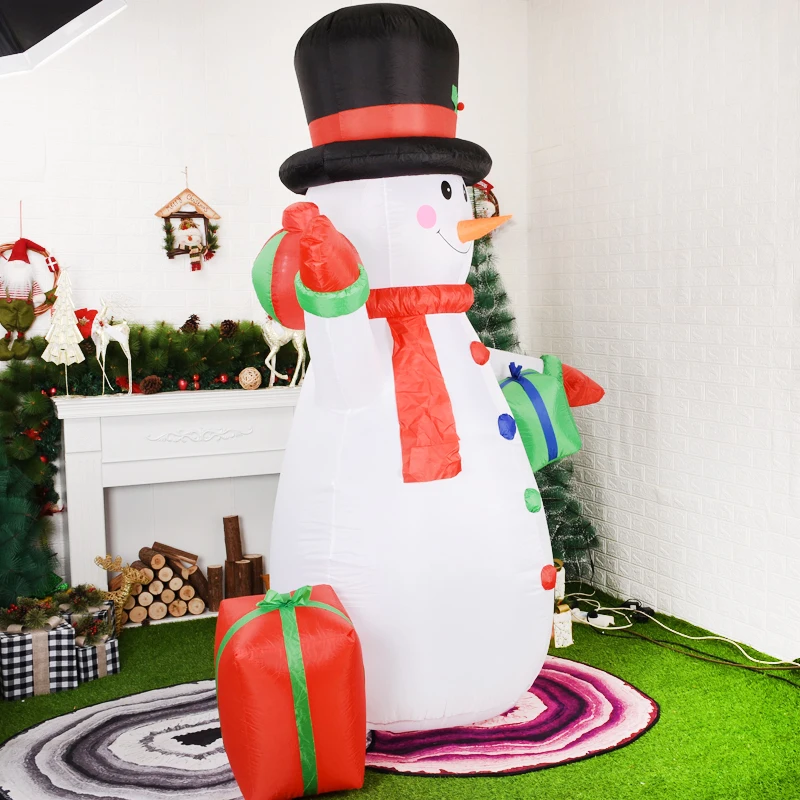 8FT Christmas Inflatables Snowman Inflatable with Red Hand Xmas Holiday LED Lights Home Garden Christmas Decorations