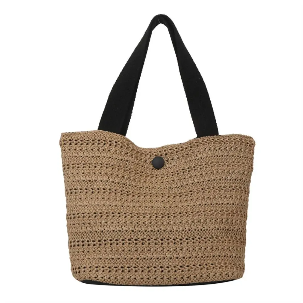 

Portable Stripe Weave Handbag Small Cloth Bag Picnic Storage Bag Straw Bag Large Capacity Vacation Lunch Bag Men