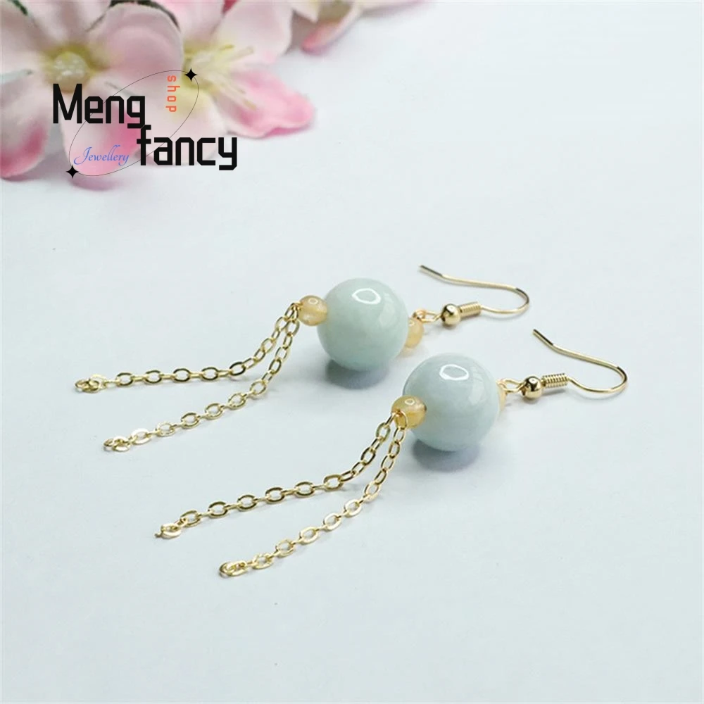 Natural A-goods Jadeite Jade Beads Tassel Ear Hooks Earrings Exquisite Elegant Simple High-grade Fashion Jewelry Holiday Gifts