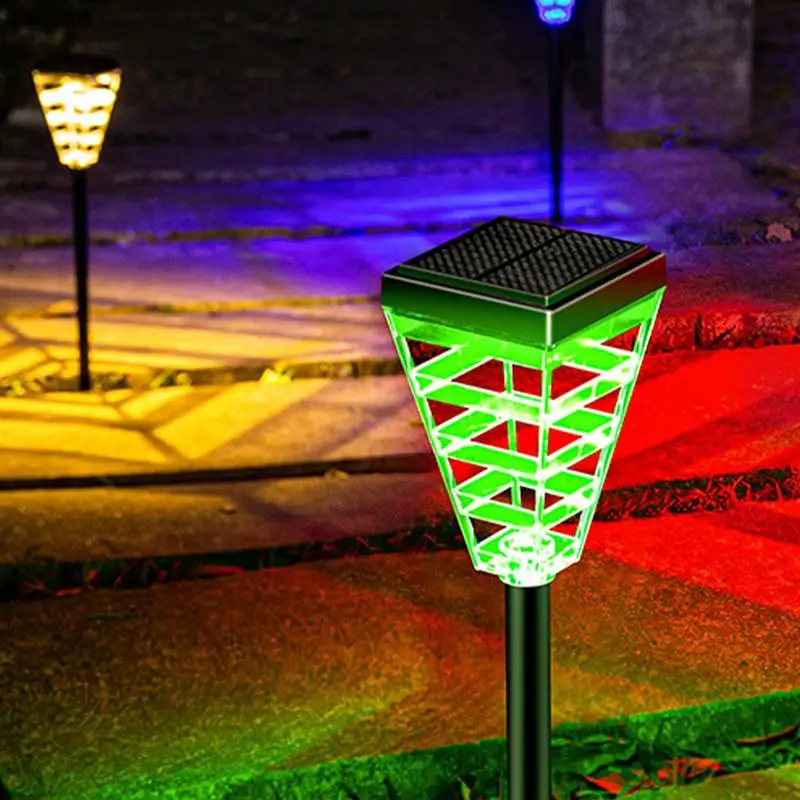 Solar Pathway Lights 5 Color Modes Outdoor Pathway Lighting Waterproof Stake-Mounted LED Auto On Off Post Lamp For Fence Stair