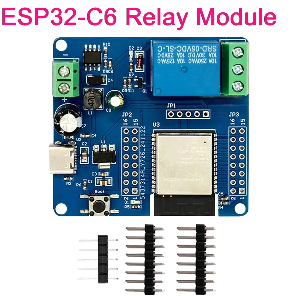 Módulo de placa de desarrollo ESP32-C6 WIFI Bluetooth DC 5-60V módulo de relé de 1 canal interfaz tipo C Kit electrónico DIY