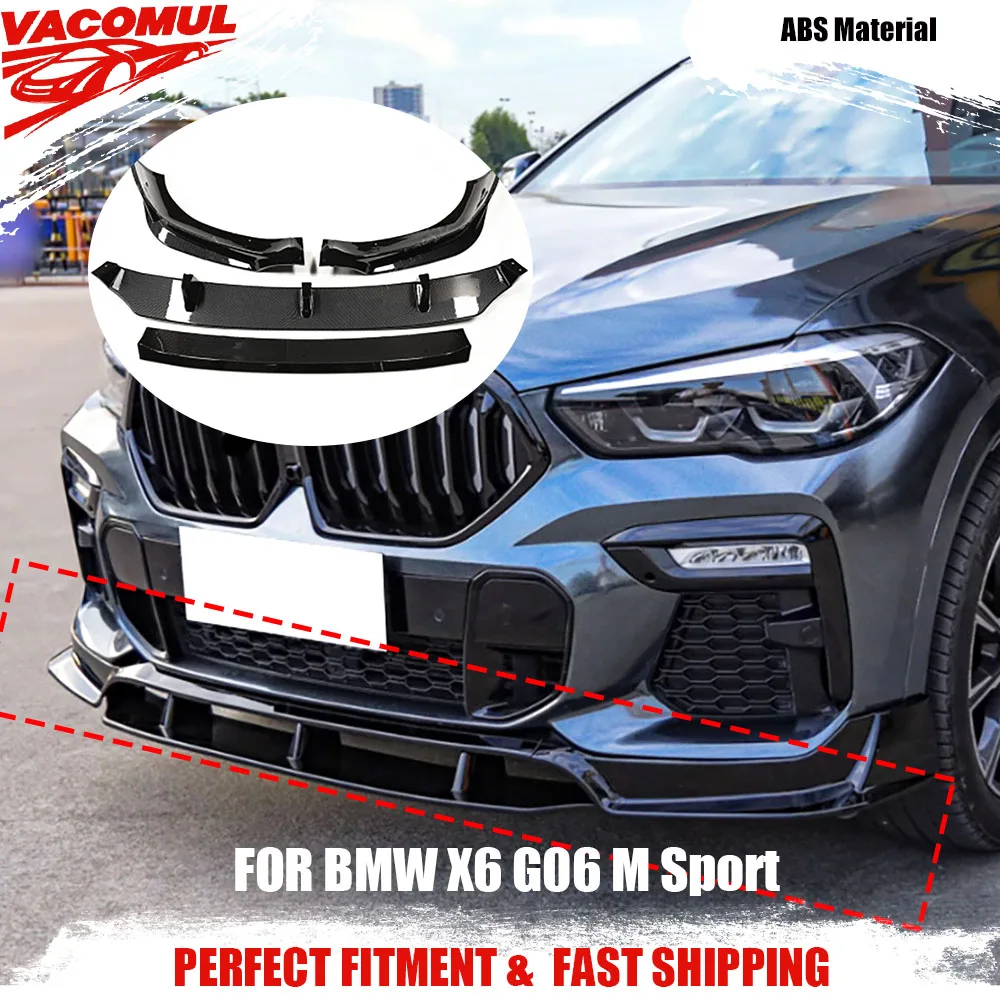VACOMUL ABS الكربون نظرة لمعان أسود سيارة الجبهة حافة مصد السيارة الذقن المفسد طقم الجسم لسيارات BMW X6 G06 M Sport 2020 2021 2022 2023 الزخارف