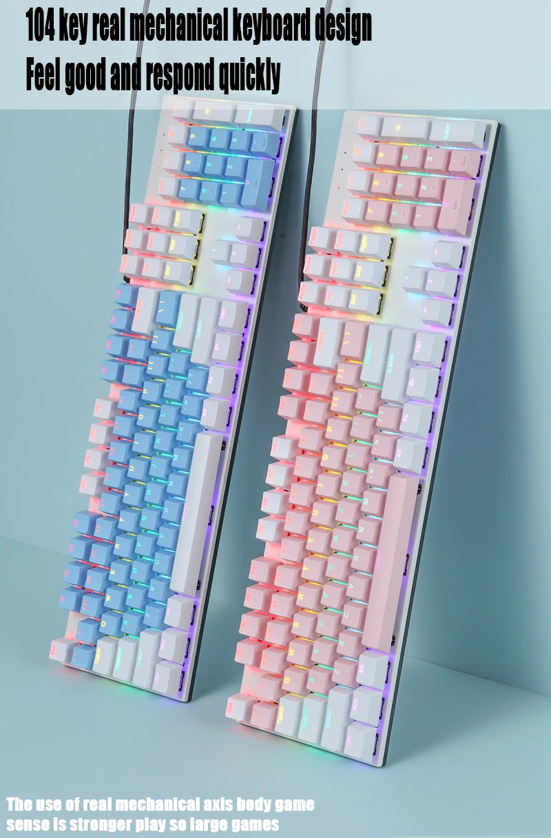 K135 Metal Panel Mechanical Keyboard 104-key RGB Light Emitting Green Axis Computer Office Esports Game