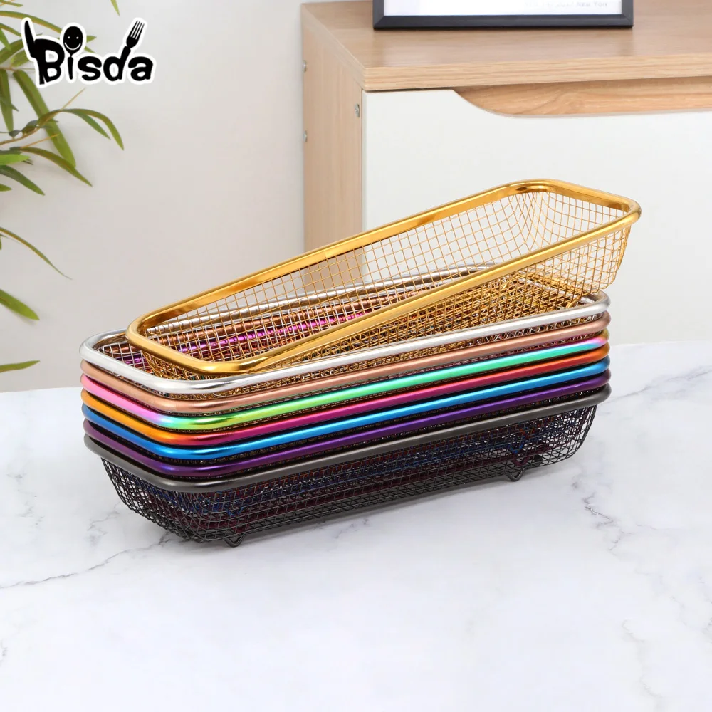 Rectangle Drain Basket Kitchen Container Chopsticks Soup Spoon Flatware Washing Strainer Fruit Vegetable Snack Candy Storage