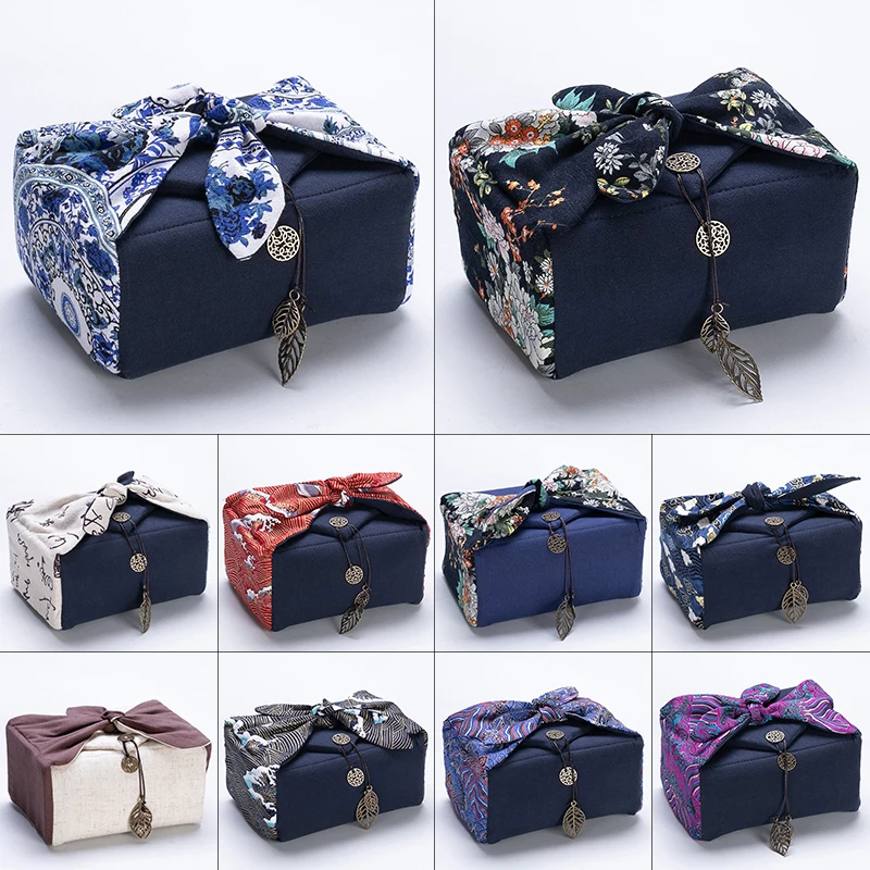 Portable Teaware Carry Bag Thicken Cotton Linen Cloth Breakage-proof Protective Tea Set Storage for One Teapot and Four Teacups