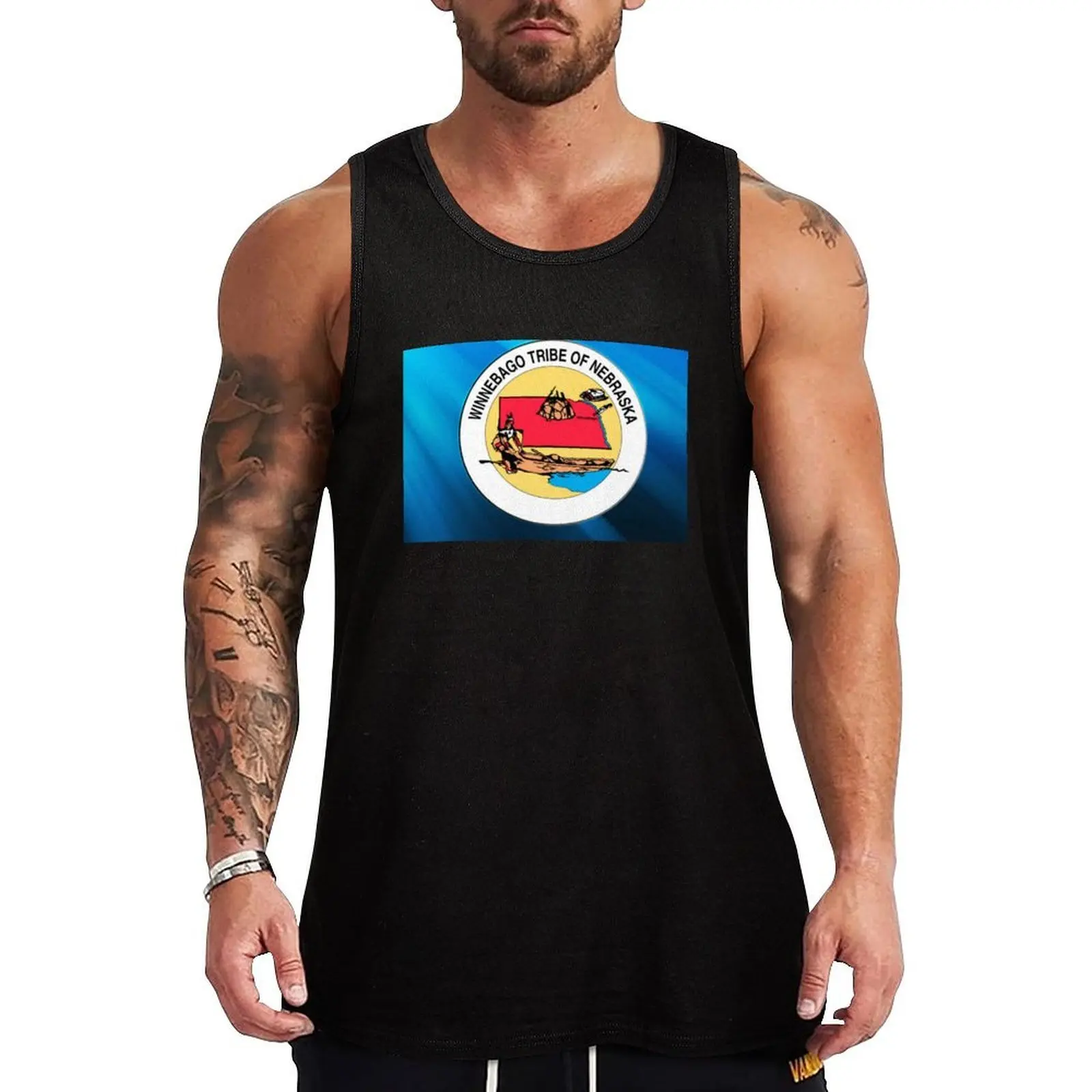 Regata com a bandeira da tribo Winnebago dos EUA, regata casual relaxada, camiseta solta sem mangas para o verão
