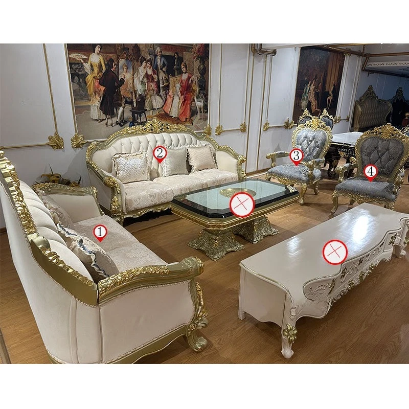 Sofá neoclásico de madera maciza estilo corte francés, sala de estar tallada aristocrática europea de lujo europea y americana
