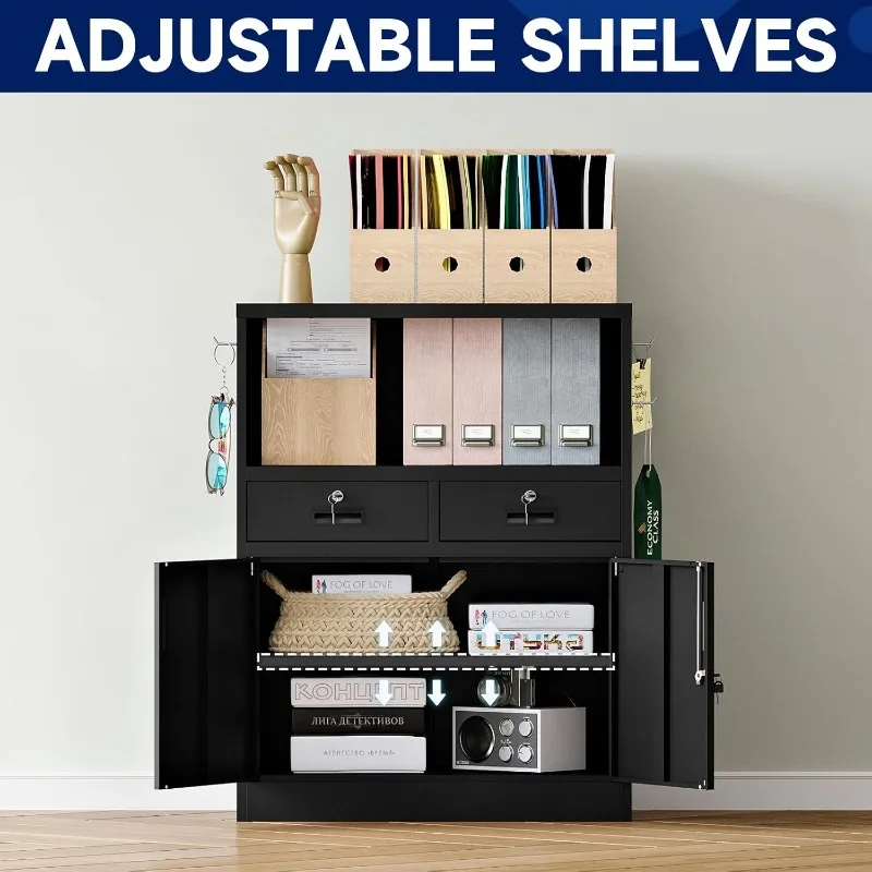 ตู้เก็บของโลหะ 2 ลิ้นชักและประตูล็อค,- 41.3 "ตู้เก็บของเหล็กล็อคได้พร้อมชั้นวางสําหรับโฮมออฟฟิศ