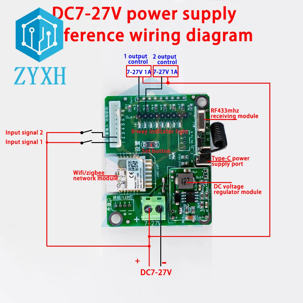 7-27V AC85-250V Tuya 8 Way WiFi/Zigbee Remote Switch Signal Control High-level Signal Input Mobile Phone Display Circuit Status