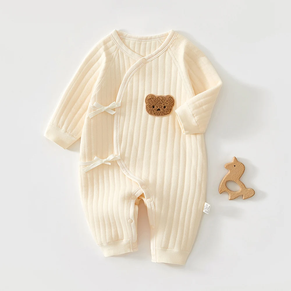 Baby Boy Christmas Romper Quilted Warm Autumn Winter Newborn Jumpsuit Solid Color 0 6 Months Hospital Baby Girl Clothing