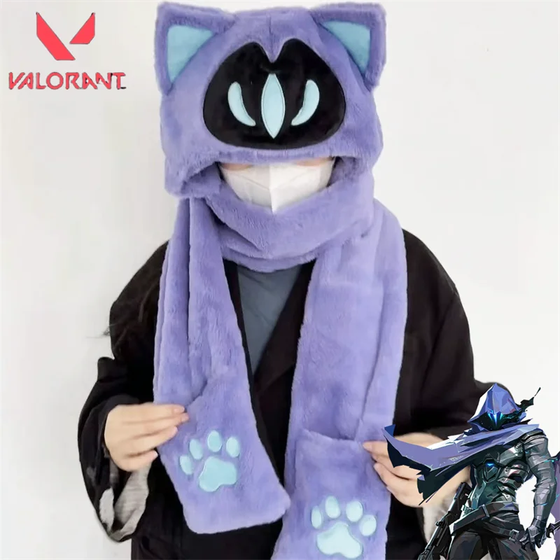jogo-valorant-pressagio-gato-orelha-pata-cosplay-cachecol-de-pelucia-com-capuz-inverno-a-prova-vento-chapeu-traje-bonito-dos-desenhos-animados-menina-confortavel-conjunto-quente