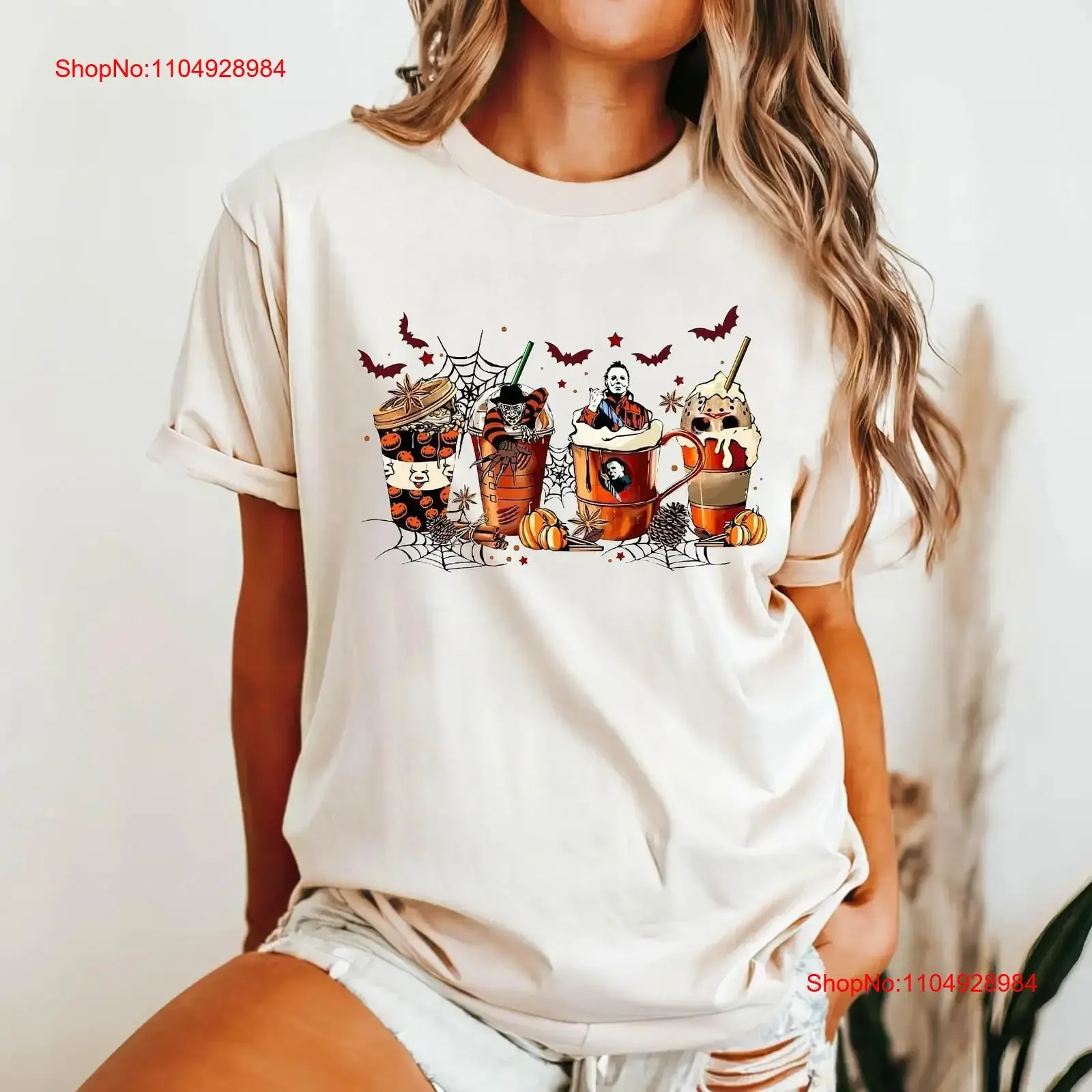 

Halloween Coffee T Shirt Ghost s For Lover Fall Pumpkin Spice Latte vintage Washed Top For Everyday Wear Versatile Unisex