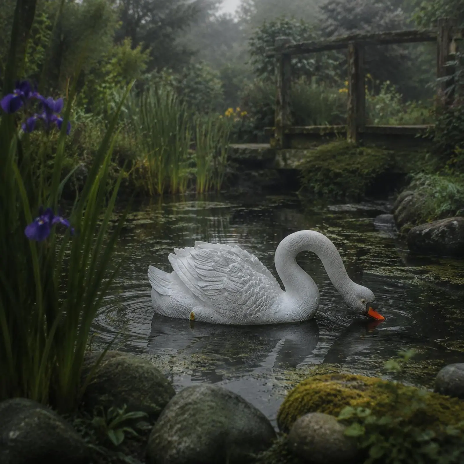 

2 Pieces Floating Swan Statue Realistic Floating Swan Ornament Water Feature Decor Lifelike Appearance High Texture