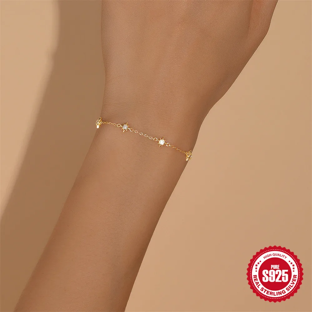 

AIDE браслет из стерлингового серебра 925 пробы с восьмиконечной звездой и цирконом для женщин в европейском и американском стиле, индивидуальный простой универсальный