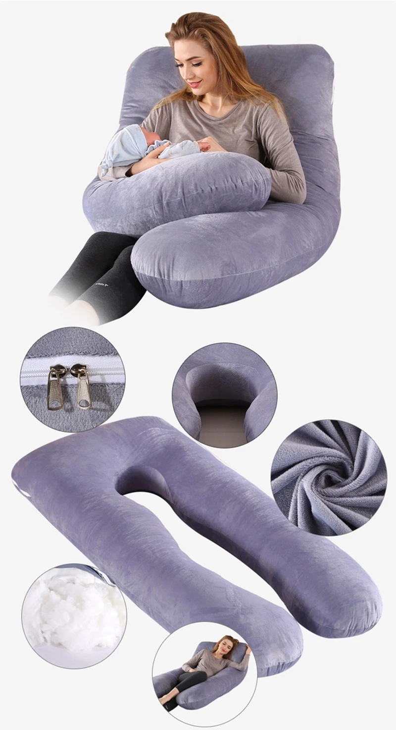 130*70cm U Shaped Full Body Memory Foam Body Pillow Pregnancy Pillows for Sleeping U Shaped Body Pillow with Velvet Cover