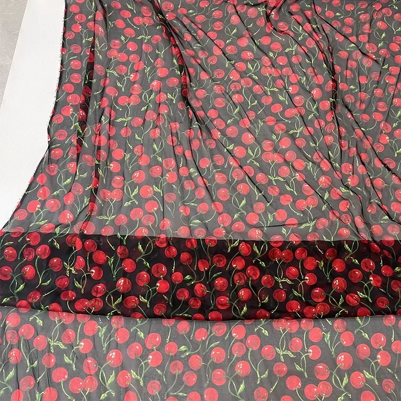 الكرز الأحمر المطبوعة رقيقة مادة الشيفون النسيج للنساء فستان صيفي بلوزة اليدوية DIY بها بنفسك القماش مواد الخياطة