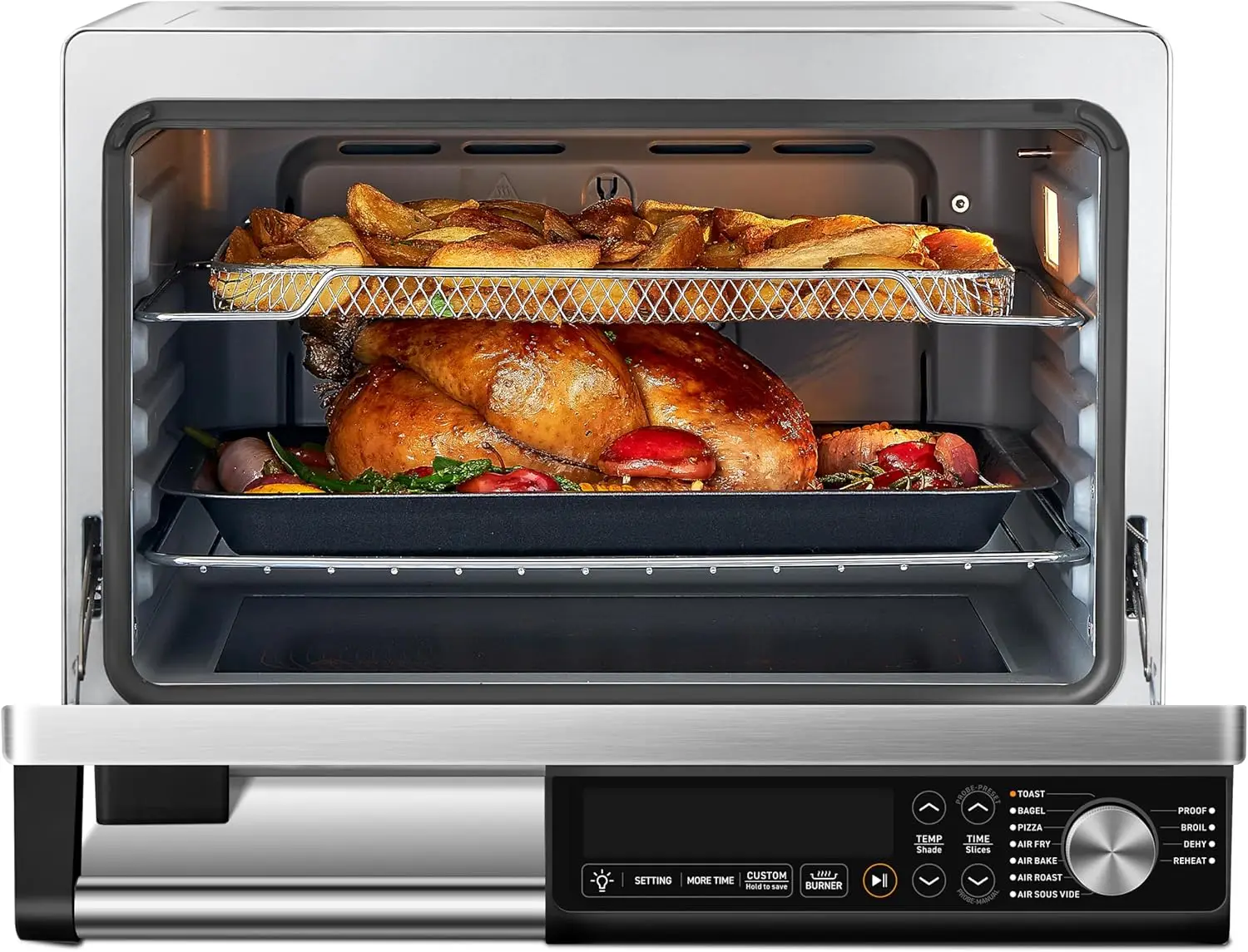 Air Fryer Toaster Oven Combo 11-in-1, 26Qt Flat-Sealed Heating Elements for Easy Cleanup, Innovative Burner Function