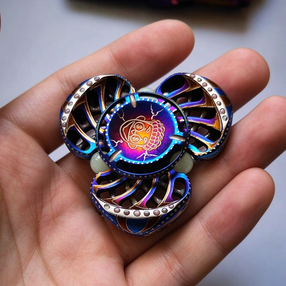 ZacLab EDC Small Titanium Fidget Spinner DIY Luminous Handling Feel Three-Bladed Fidget Spinner Anxiety Relief Gadgets