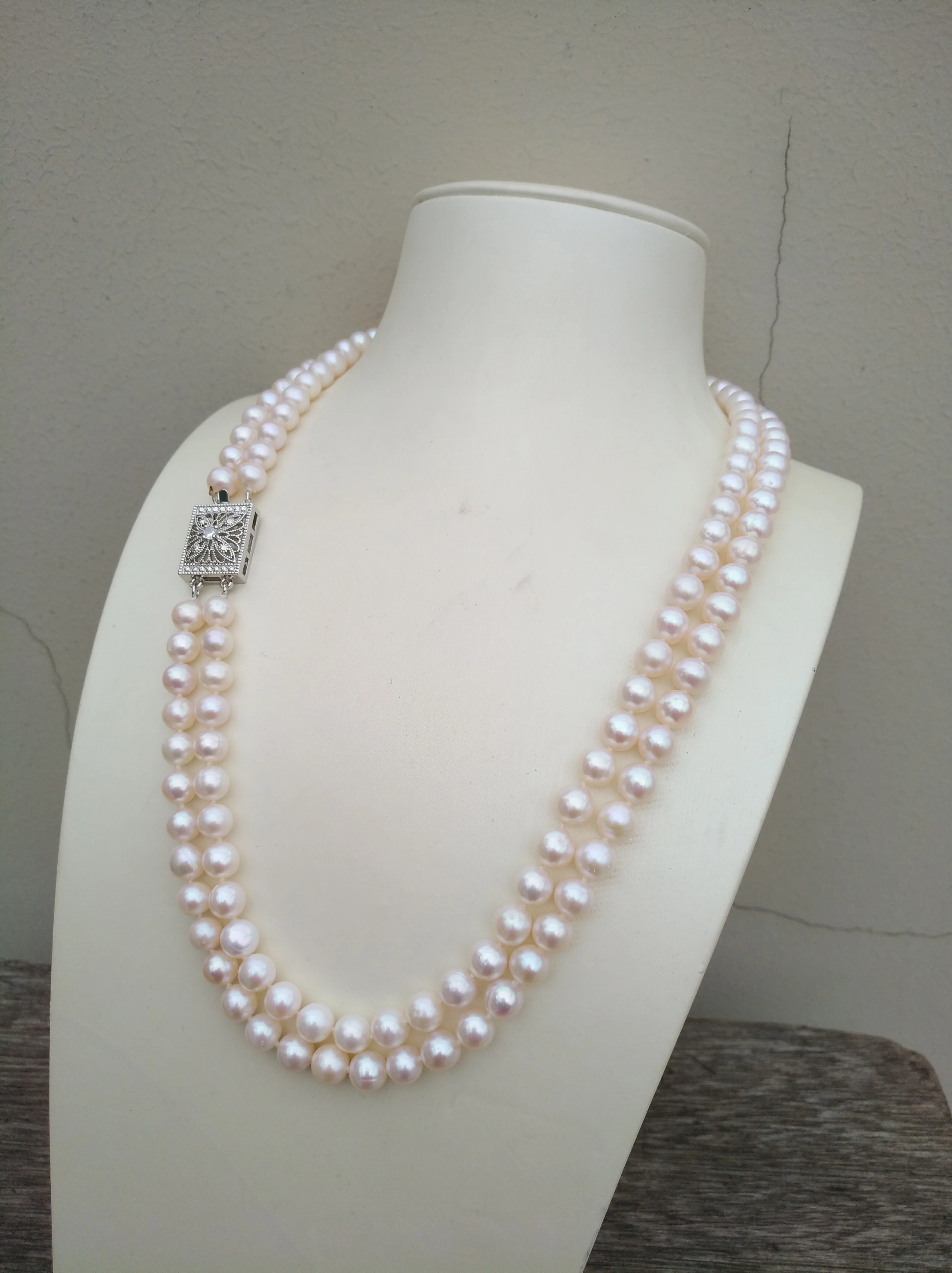 Popular 17 inch 18 inch2 Rows Beautiful AAAA+ 6-7mm Natural Seawater White Real Pearl Necklace 40cm Exquisite Fine Jewelry