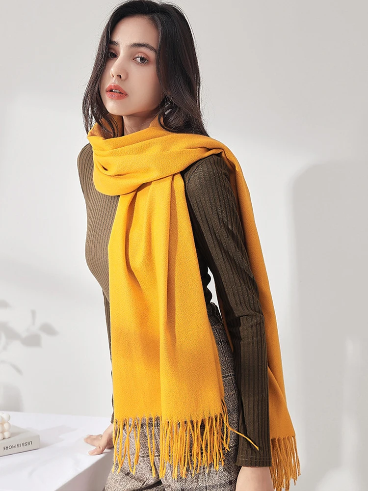 Imitation Cashmere Women Winter Scarf Basic Solid Tassel Wrap Shawl Femme Bandana Stoles Bufandas Foulard Hijab Femme Musulman