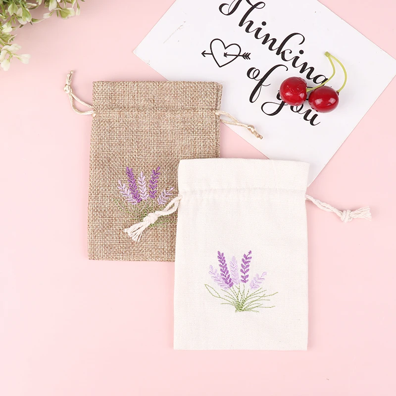 刺embroideryのラベンダーコットンのポーチ,ドライフラワーのアロマセラピーバッグ,ジュート種子,1個