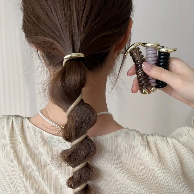 Japanese Fashion Style Spiral Hair Tie Metal Tpu Hair Ties for