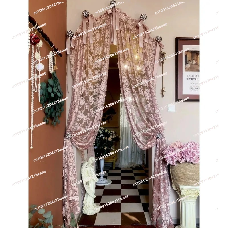 Suitable for high-end custom  powder decoration special-shaped arched curtains， Villa soft decoration,