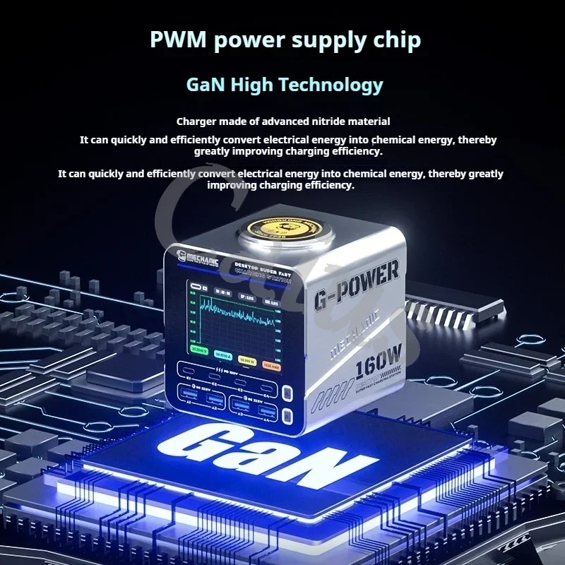 MECHANIC G-POWER 窒化ガリウムデスクトップ超高速充電ステーション 100W PD プロトコル、22.5W QC3.0、15W 磁気高速充電