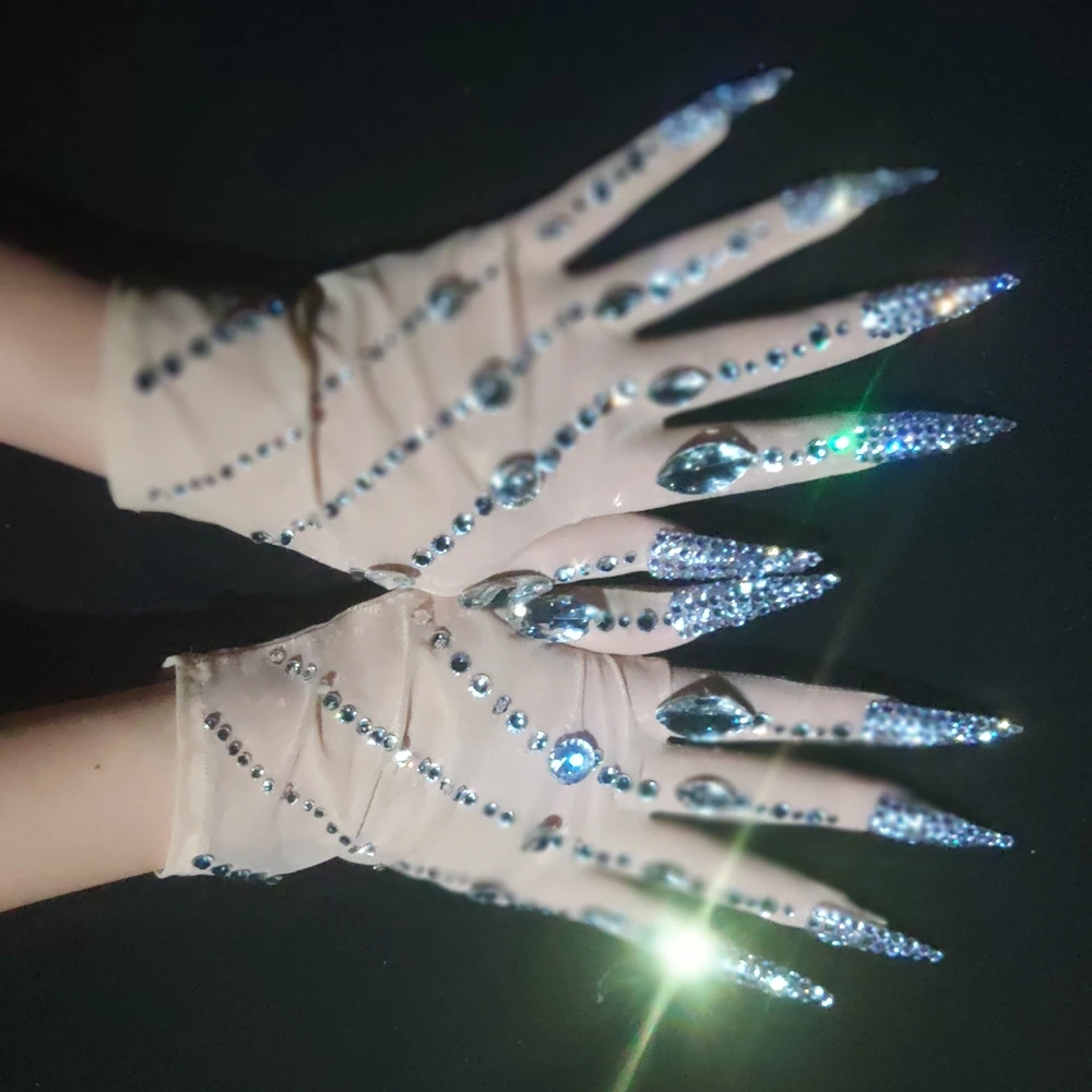 Luxurious Rhinestone Mesh Gloves Shining Crystal Short Gloves Stage Performance Show Accessories Nightclub Party