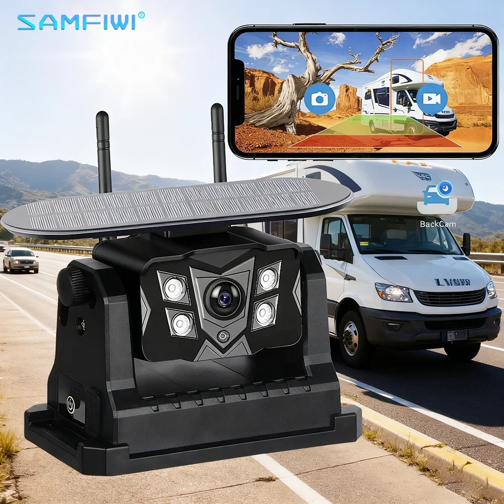 WiFi Solar Car Backup Camera Magnetic Base AI Blind Spot Alarm BSD For IOS Andriod No-Damage Installation for Car Truck SUV