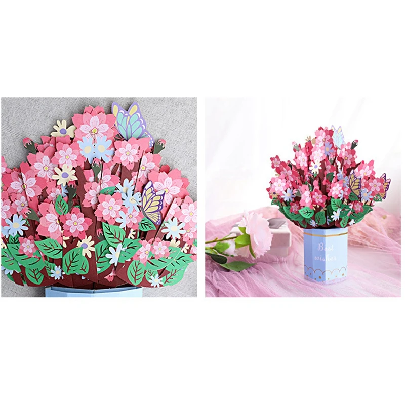 Creative 3D Greeting Card Handmade Rose Sakura Blessing Message Card Suitable For Gifts For All Occasions