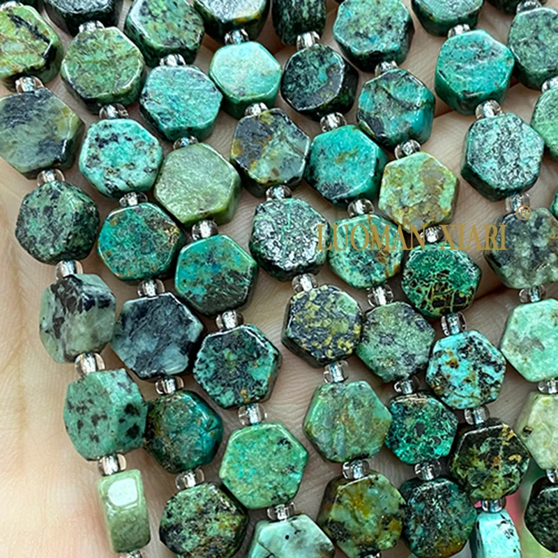 8-9mm Flat Hexagon Natural Stone African Turquoise Loose Spacer Beads for Jewelry Making Diy Earrings Bracelet Accessories