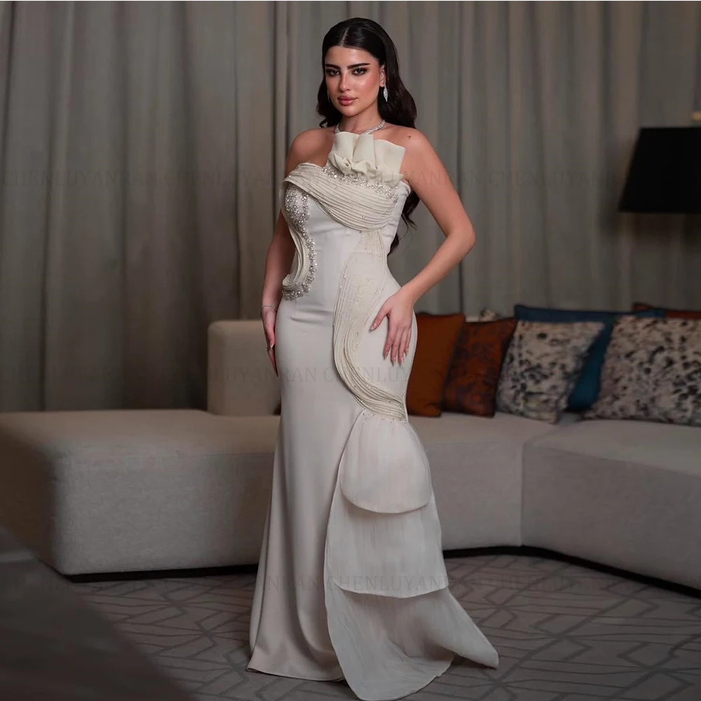 

MOLISA женское креповое платье со складками из бисера, многоуровневое вечернее платье русалки в Дубае, элегантное платье без бретелек без рукавов 2025