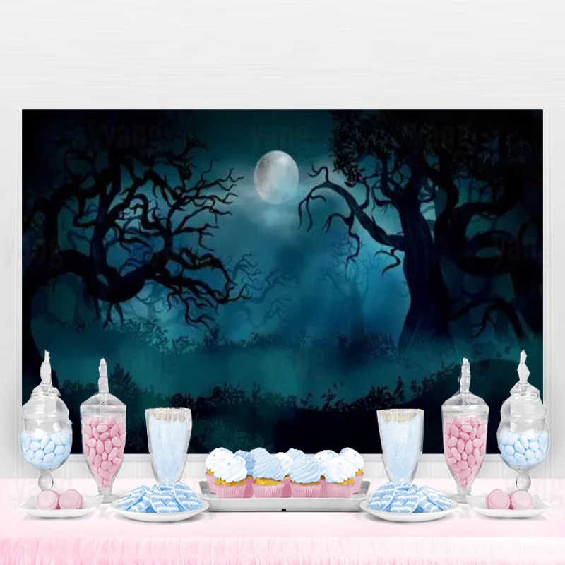 Scary Forest Cemetery Halloween Party Decoracion Outdoor Backdrop MoonNight Vinyl Photo Background Photography Studio Props