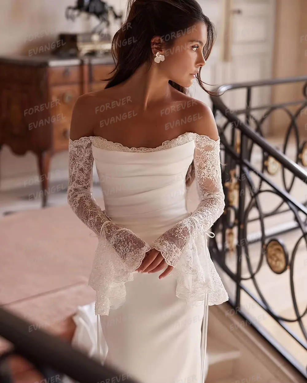 Robe De mariée sirène De luxe, Sexy, manches longues, dentelle, épaules dénudées, dos nu, personnalisée, 2026