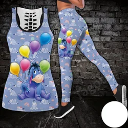 Disney Eeyore Women's Hollow Vest + Women's Leggings Yoga Suit Fitness Leggings Sports Suit Winnie the Pooh Tank Top Legging Set