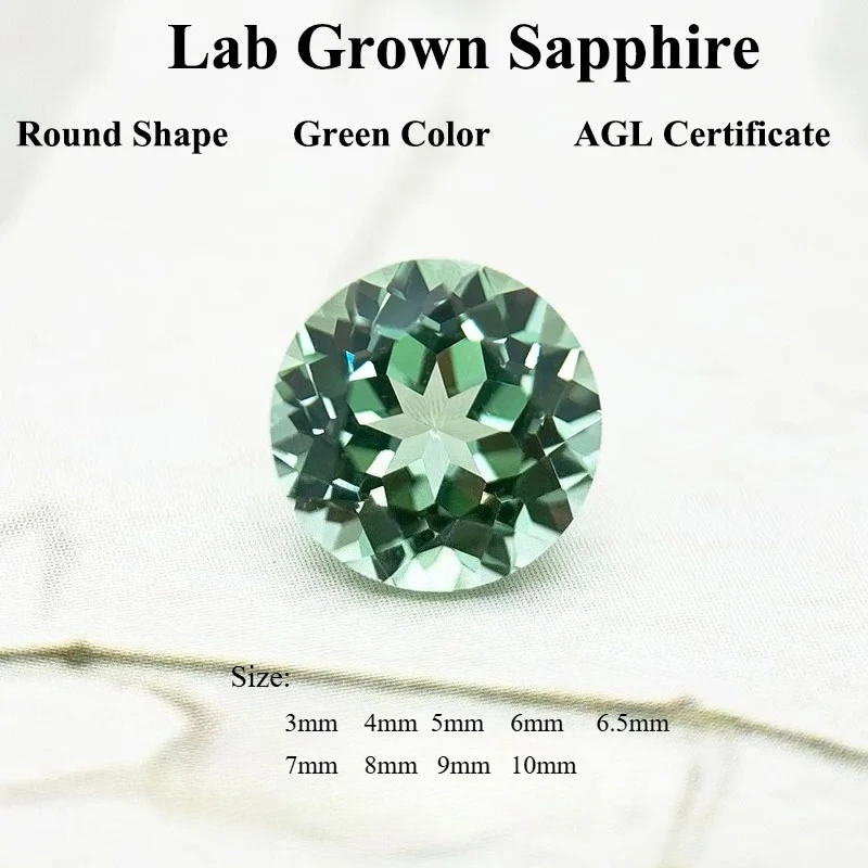 

Lab Grown Sapphire Round Shape Green Color Charm Beads for Diy Jewelry Making Ring Selectable AGL Certificate