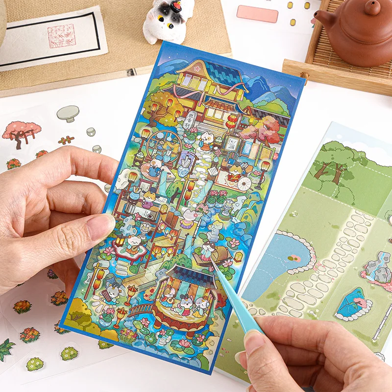 Kawaii Peony Garden 3D Fresh Garden Cartoon  animals Landscape Sticker  DIY Pocket Cabin Scene Halloween Children gifts ﻿