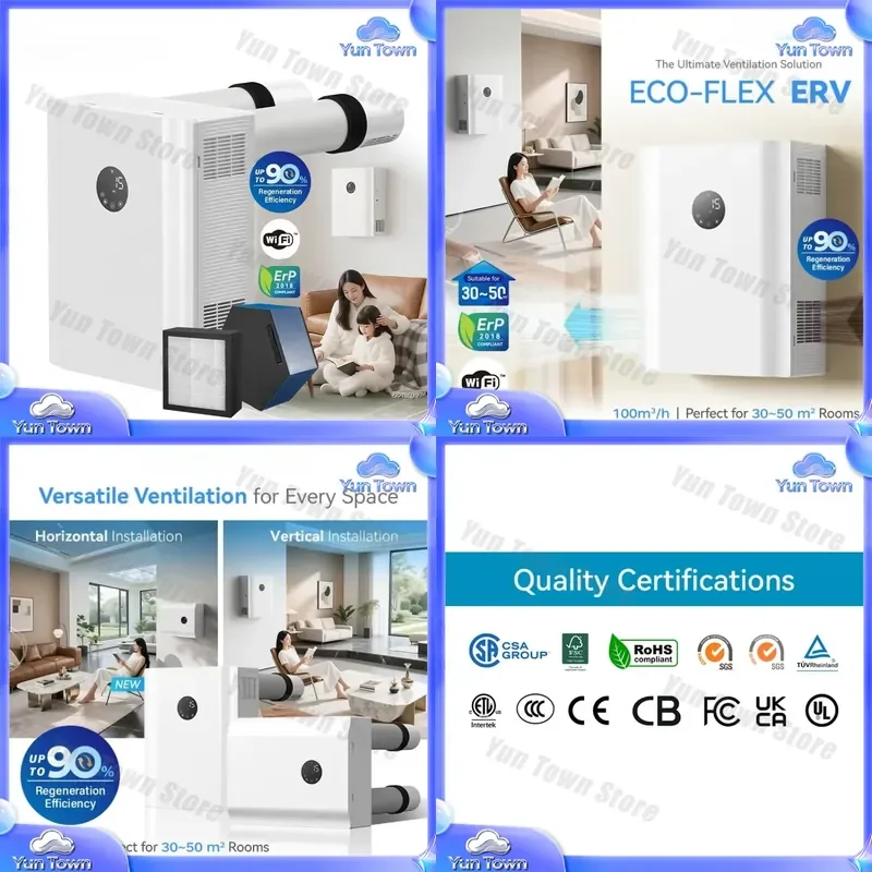 Ductless ERV for Home HVAC System Wall Mounted Fresh Air Ventilator Heat Recovery Ventilator Energy Recovery Ventilation Air