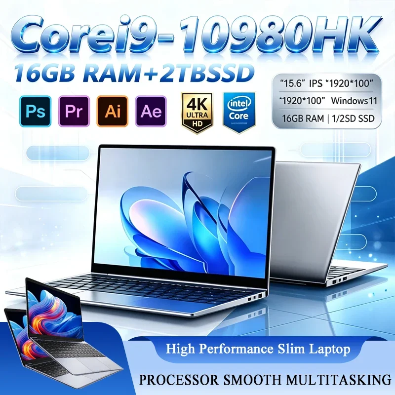 Intel I9-10980HK 15.6 Inch Portable Ultra Slim Laptop 16GB RAM 2TB NVMe SSD 1920x1080 Office Home Study Student Notebook Pro Max