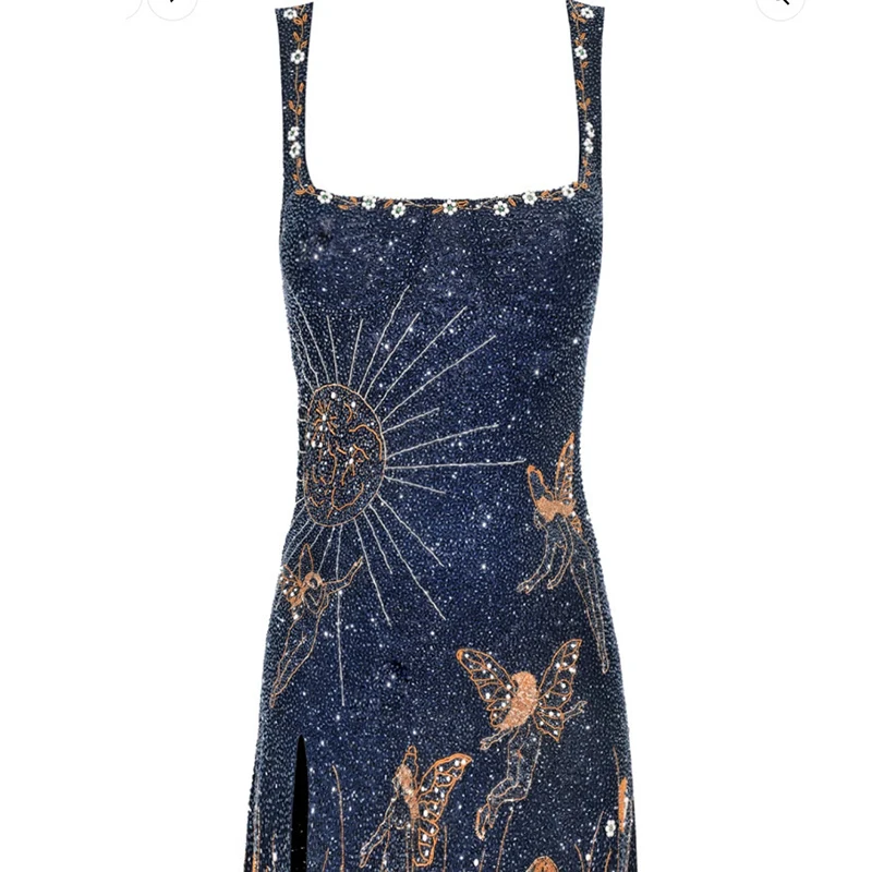 Hot Girls Women\'s Sleeveless Suspenders Club Dress Fashion Split Female Dress Vestido New Pattern Printed Slim Mini Party Dress