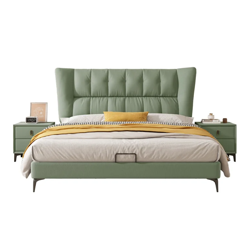 

Technical velvet double bed, Italian minimalist soft bed