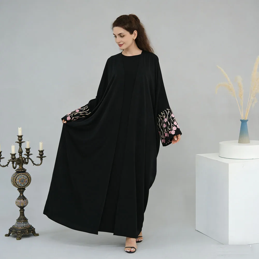 

Eid Open Kimono Cardigan Women Abaya Muslim Flower Embroidery Hijab Dress Party Jalabiya Long Robe Morocco Kaftan Islamic Modest