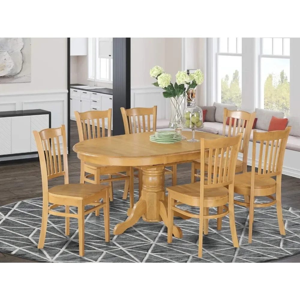 7 Piece Set Consist of an Oval Dining Room Table with Butterfly Leaf and 6 Wood Seat Chairs