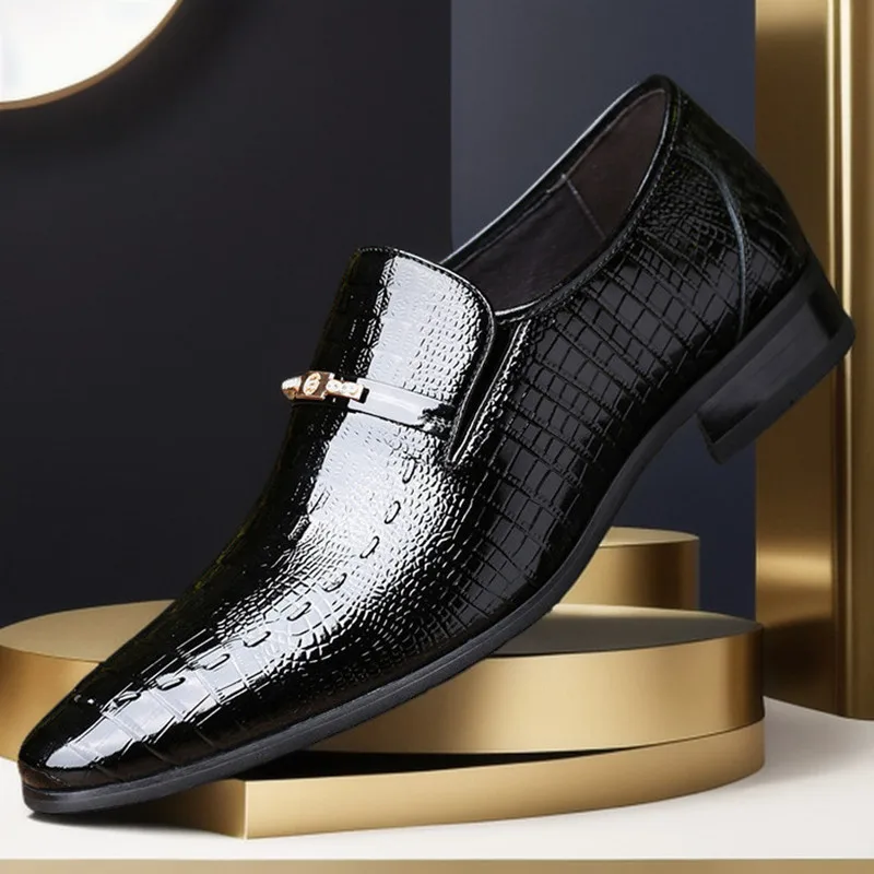 New Business Dress Men's Leather Shoes Large Size Crocodile Pattern British Style Casual Men's Shoes Luxury Men Dress Shoes