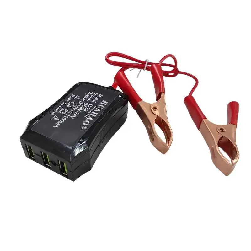 Battery Clip Charger 12V 24V to 5V 3 USB Multi-Device Charging Adapter for Cellphone Laptop Car Repair